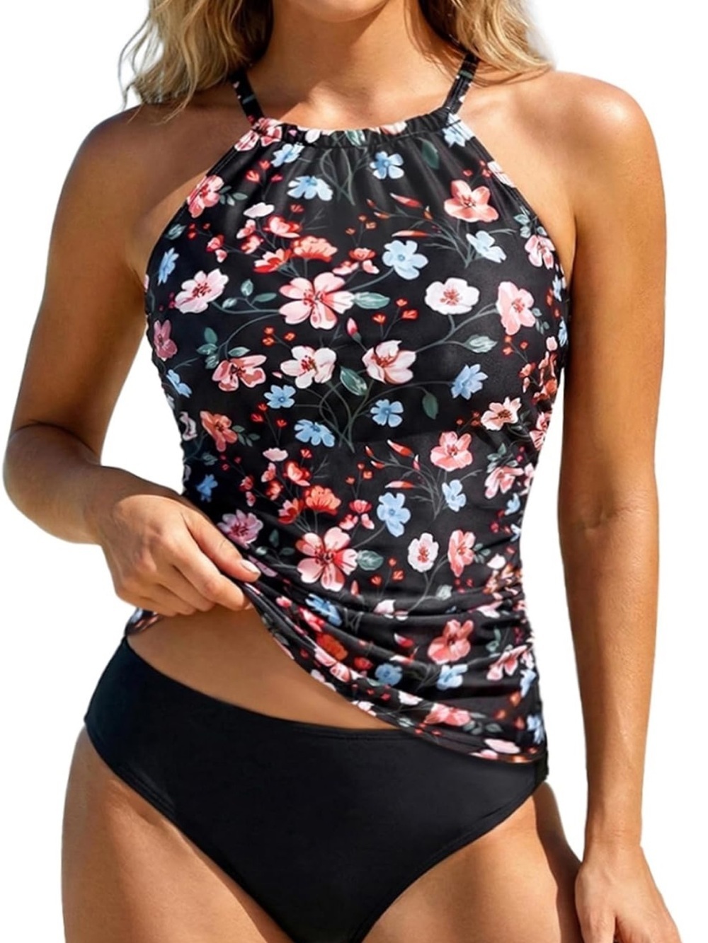Tempt Me Pink Floral Two Piece Tankini Set Tummy Control XXL. 2004/ bb10-1